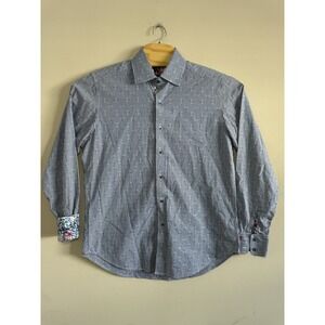 Robert Graham Shirt Men M Blue Plaid Button Down Classic Fit Flip Cuff Floral